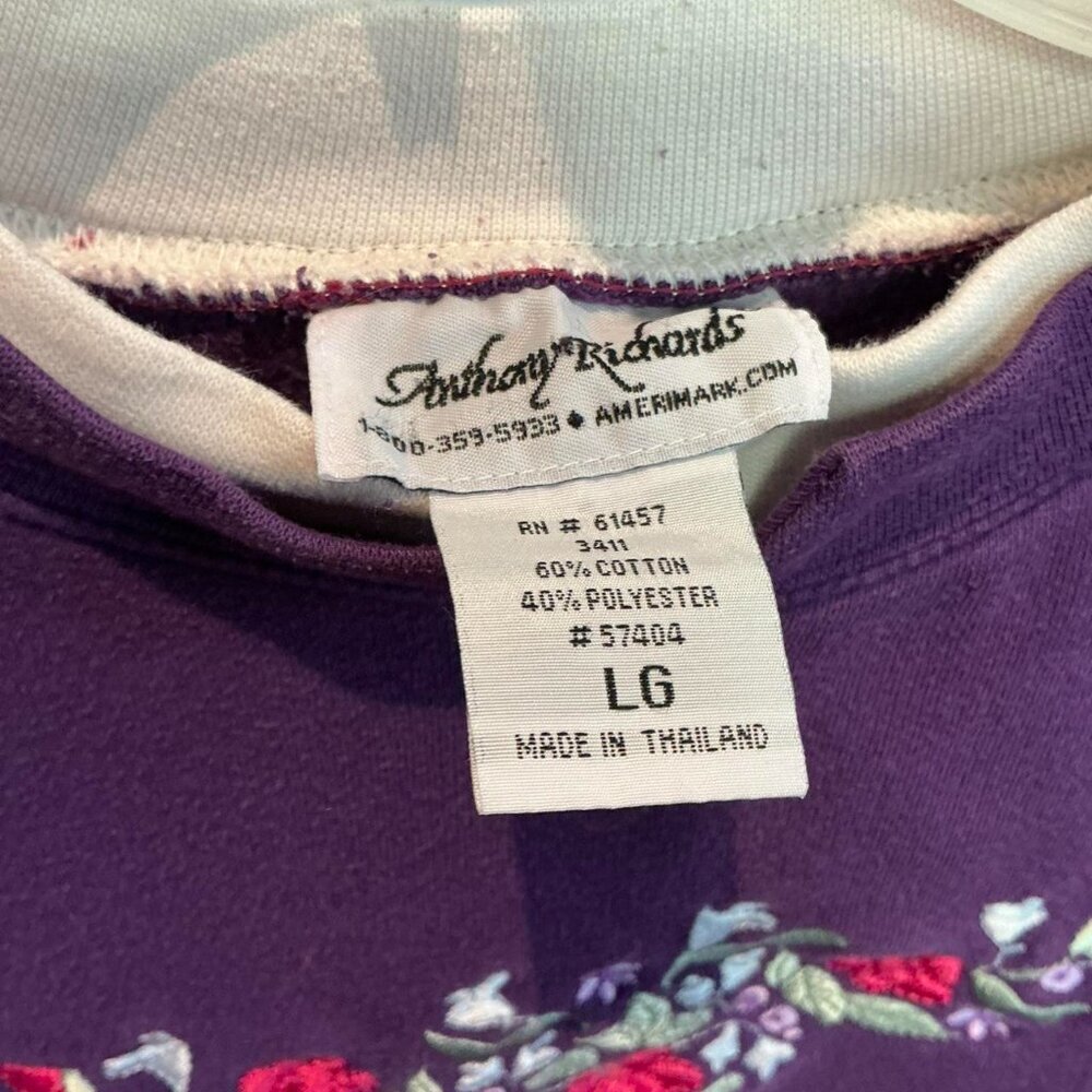 Vintage Cottagecore Purple Floral Crewneck Sweatshirt Grandma Large‎ - Picture 3 of 3